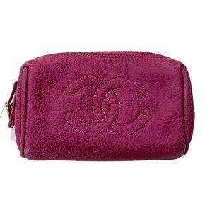 Chanel CC Caviar Leather Coin Case Cosmetic Makeup Case Pouch Pink